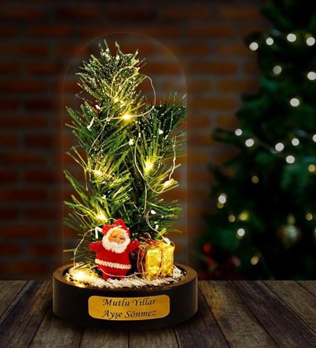 Mobgift Çam Ağacı Altında Noel Baba Tasarımlı Işıklı Fanus 