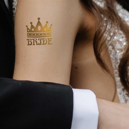 Tekli Taçlı Bride Tattoo-Altın Yaldız - 5,5 cm x 5,5 cm - Geçici Dövme