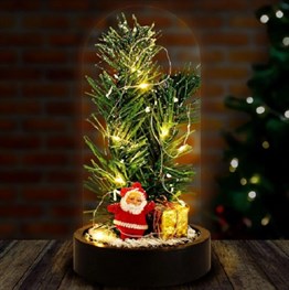 Mobgift Çam Ağacı Altında Noel Baba Tasarımlı Işıklı Fanus 