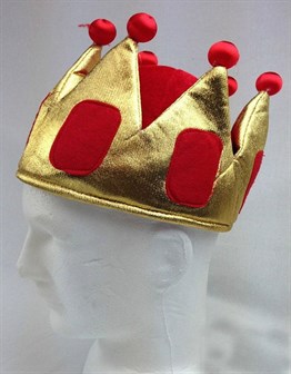 Sarı Renk Kırmızı Ponponlu Kadife Kral Şapkası Kraliyet Şapkası Çocuk Boy